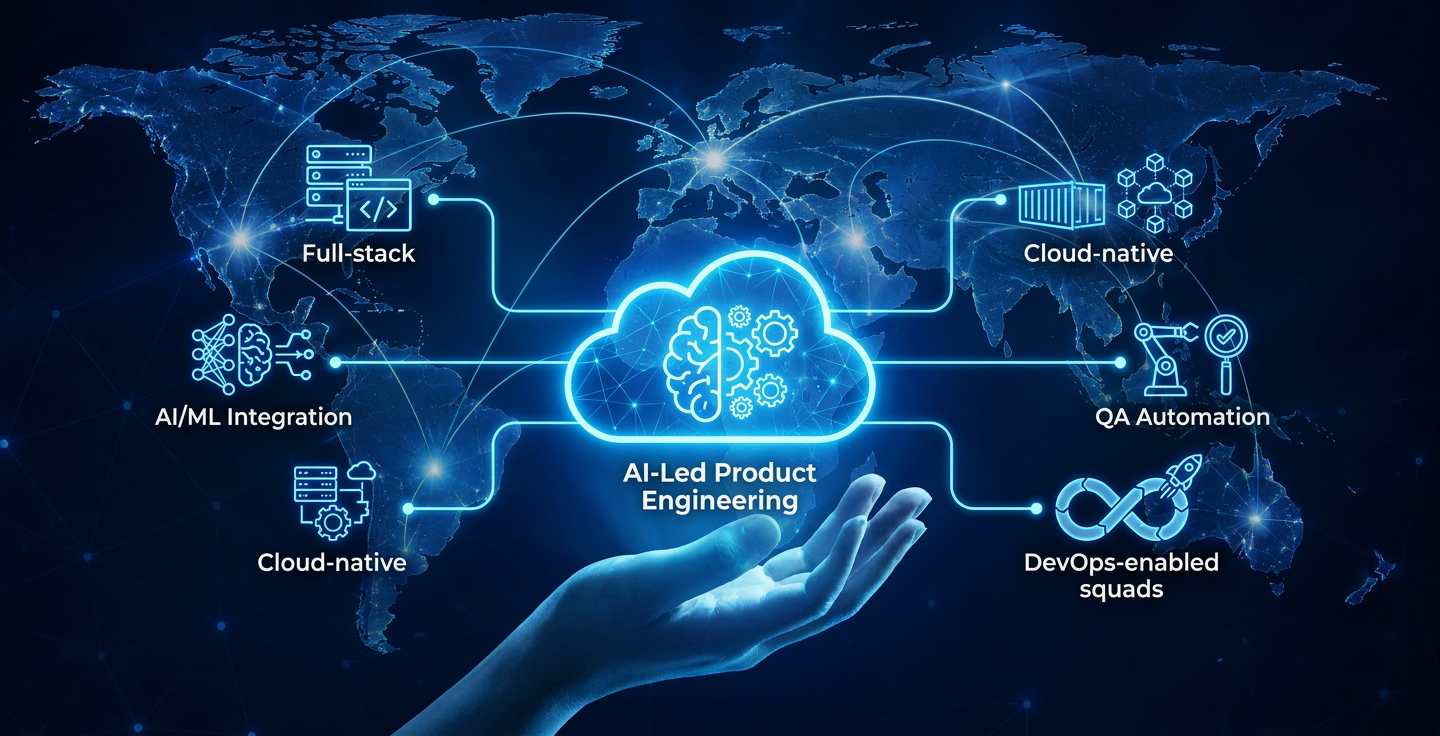 AI-Led Product Engineering — Java, full-stack, cloud-native architecture, AI/ML integration, LLM workflows, QA automation, and DevOps-enabled squads