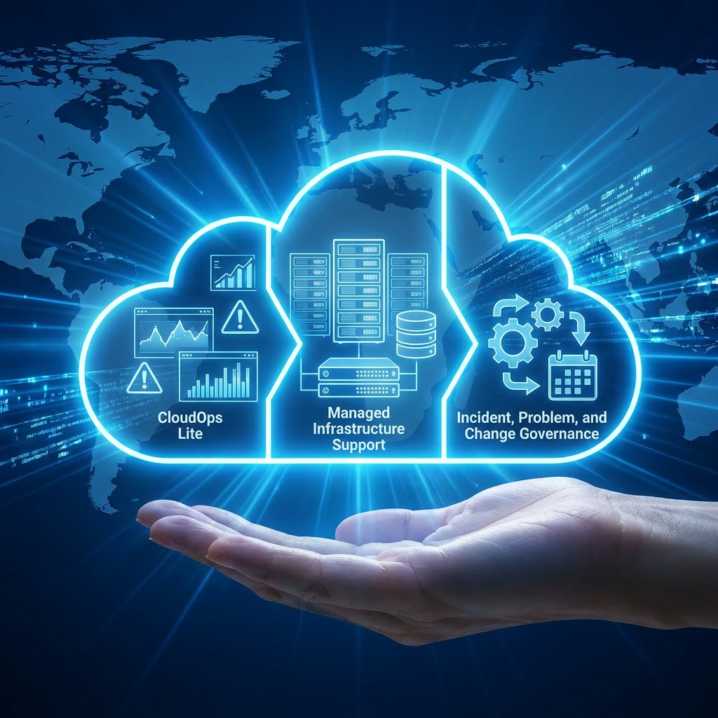 Managed Cloud & Infrastructure core capabilities — CloudOps Lite, managed infrastructure support, and incident, problem, and change governance