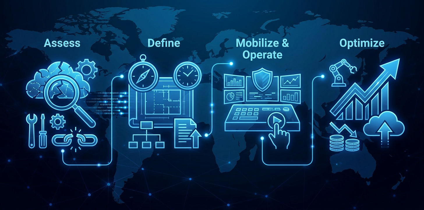 Managed Cloud & Infrastructure delivery model — assess, define, mobilize and operate, optimize